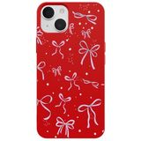 Casen iPhone 14 Kırmızı Ribbon Stars Kamera Korumalı Premium Renkli Silikon Kılıf