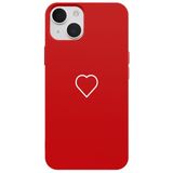 Casen iPhone 14 Plus ile Uyumlu Kılıf, Silikon, Kamera Korumalı, Beyaz Kalp Desenli, Kırmızı
