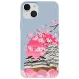 Casen iPhone 14 Plus ile Uyumlu Mavi Lansman Sakura Renkli Silikon Kılıfı, ip-14-plus