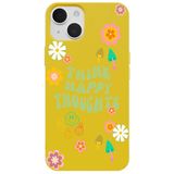 Casen iPhone 14 Plus ile Uyumlu Sarı Think Happy Renkli Silikon Kılıfı, ip-14-plus