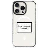 Casen iPhone 14 Pro ile Uyumlu MagSafe Şeffaf Silikon Kılıf, Siyah Yanlar, Allergic Yazılı, Premium Darbe Emici