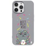 Casen iPhone 14 Pro ile Uyumlu Silikon Kılıf, Gri, Best Wishes Kedi Tasarımlı, Kamera Korumalı