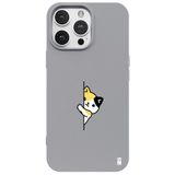 Casen iPhone 14 Pro ile Uyumlu Silikon Kılıf, Kedi Tasarımlı, Gri, Kamera Korumalı