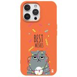 Casen iPhone 14 Pro ile Uyumlu Silikon Kılıf, Kedi Tasarımlı, Turuncu, Darbe Emici, Kamera Korumalı