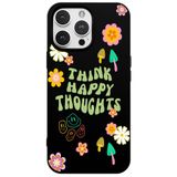 Casen iPhone 14 Pro ile Uyumlu Siyah Think Happy Renkli Silikon Kılıfı, ip-14-pro