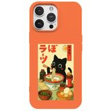 Casen iPhone 14 Pro ile Uyumlu Turuncu Lansman Renkli Silikon Black Cat Tasarımlı Telefon Kılıfı, ip-14-pro