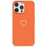 Casen iPhone 14 Pro ile Uyumlu Turuncu Silikon Kılıf, Beyaz Kalp Desenli, Kamera Korumalı