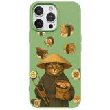 Casen iPhone 14 Pro ile uyumlu Yeşil Kedi Tasarımlı Gimbap Cat Renkli Silikon Telefon Kılıfı, ip-14-pro-II