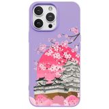 Casen iPhone 14 Pro Max ile Uyumlu Lila Lansman Sakura Renkli Silikon Kılıfı, ip-14-pro-max