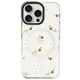 Casen iPhone 14 Pro Max ile Uyumlu MagSafe Şeffaf Kılıf, Arı ve Çiçek Tasarımlı, Silikon, Beyaz