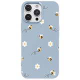 Casen iPhone 14 Pro Max ile Uyumlu Silikon Kılıf, Arı ve Çiçek Tasarımlı, Mavi, Kamera Korumalı