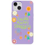 Casen iPhone 15 ile uyumlu Lila Think Happy Renkli Silikon Kılıfı Mor, ip-15