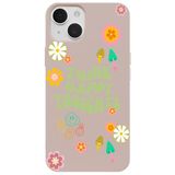 Casen iPhone 15 ile Uyumlu Pudra Think Happy Renkli Silikon Kılıfı Krem, ip-15