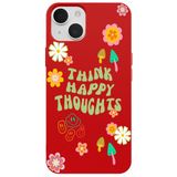 Casen iPhone 15 Plus ile Uyumlu Kırmızı Think Happy Renkli Silikon Kılıfı, ip-15-plus