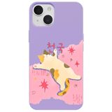 Casen iPhone 15 Plus ile uyumlu Lila Cat Sleeping Kamera Korumalı Premium Lansman Renkli Silikon Kılıfı, ip-15-plus