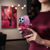 Casen iPhone 15 Plus ile Uyumlu MagSafe Mermer Premium Kırmızı Desenli Kamera Korumalı Kılıf, IPMRM15PL