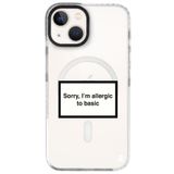 Casen iPhone 15 Plus ile Uyumlu MagSafe Şeffaf Silikon Kılıf, Allergic Yazılı, Beyaz Kenarlar