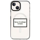 Casen iPhone 15 Plus ile Uyumlu MagSafe Şeffaf Silikon Kılıf, Siyah Yanlar, Allergic Yazılı, Premium Darbe Emici