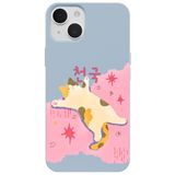 Casen iPhone 15 Plus ile uyumlu Mavi Cat Sleeping Kamera Korumalı Premium Lansman Renkli Silikon Kılıfı, ip-15-plus