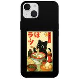 Casen iPhone 15 Plus ile Uyumlu Siyah Lansman Renkli Silikon Black Cat Tasarımlı Telefon Kılıfı, ip-15-plus