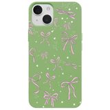 Casen iPhone 15 Plus Yeşil Ribbon Stars Kamera Korumalı Premium Renkli Silikon Kılıf