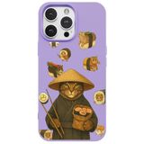 Casen iPhone 15 Pro ile uyumlu Lila Kedi Tasarımlı Gimbap Cat Renkli Silikon Telefon Kılıfı, ip-15-pro-II