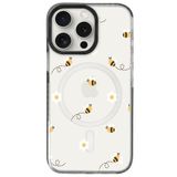 Casen iPhone 15 Pro ile Uyumlu MagSafe Şeffaf Kılıf, Arı ve Çiçek Tasarımlı, Silikon, Siyah Yanlar