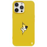 Casen iPhone 15 Pro ile Uyumlu Silikon Kılıf, Kedi Tasarımlı, Sarı, Kamera Korumalı