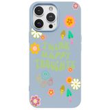 Casen iPhone 15 Pro Max ile Uyumlu Mavi Think Happy Renkli Silikon Kılıfı, ip-15-pro-max