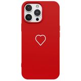 Casen iPhone 15 Pro Max ile Uyumlu Silikon Kılıf, Kamera Korumalı, Beyaz Kalp Desenli, Kırmızı