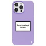 Casen iPhone 15 Pro Max ile Uyumlu Silikon Kılıf, Lila, Kamera Korumalı, I'm Allergic Yazılı
