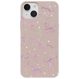 Casen iPhone 15 Pudra Ribbon Stars Kamera Korumalı Premium Renkli Silikon Kılıf