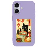 Casen iPhone 16 ile Uyumlu Lila Lansman Renkli Silikon Black Cat Tasarımlı Telefon Kılıfı, ip-16