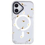 Casen iPhone 16 ile Uyumlu MagSafe Arty Şeffaf Kılıf, Beyaz Yanlar, Arılar ve Çiçekler Tasarımlı, Silikon