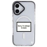 Casen iPhone 16 ile Uyumlu MagSafe Şeffaf Kılıf, Siyah Yanlar, Allergic Yazılı, Silikon, Premium Darbe Emici