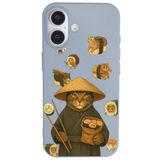 Casen iPhone 16 ile uyumlu Mavi Kedi Tasarımlı Gimbap Cat Renkli Silikon Telefon Kılıfı, ip-16-II