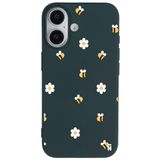 Casen iPhone 16 ile Uyumlu Silikon Kılıf, Arı ve Çiçek Tasarımlı, Haki