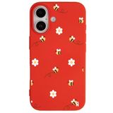 Casen iPhone 16 ile Uyumlu Silikon Kılıf, Arı ve Çiçek Tasarımlı, Kırmızı, Kamera Korumalı