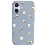 Casen iPhone 16 ile Uyumlu Silikon Kılıf, Arı ve Çiçek Tasarımlı, Mavi, Kamera Korumalı