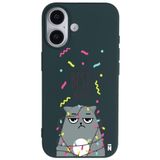 Casen iPhone 16 ile Uyumlu Silikon Kılıf, Haki, Kedi Tasarımlı, Kamera Korumalı
