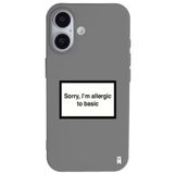 Casen iPhone 16 ile Uyumlu Silikon Kılıf, Kamera Korumalı, I'm Allergic Yazılı, Gri