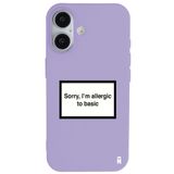 Casen iPhone 16 ile Uyumlu Silikon Kılıf, Kamera Korumalı, I'm Allergic Yazılı, Lila