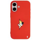 Casen iPhone 16 ile Uyumlu Silikon Kılıf, Kedi Tasarımlı, Kamera Korumalı, Kırmızı