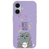 Casen iPhone 16 ile Uyumlu Silikon Kılıf, Lila, Kedi Tasarımlı, Kamera Korumalı
