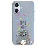 Casen iPhone 16 ile Uyumlu Silikon Kılıf, Mavi, Best Wishes Kedi Tasarımlı, Kamera Korumalı