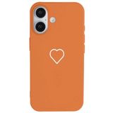 Casen iPhone 16 ile Uyumlu Silikon Kılıf, Turuncu, Beyaz Kalp Desenli, Kamera Korumalı