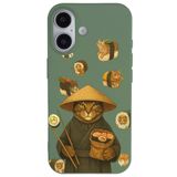 Casen iPhone 16 ile uyumlu Yeşil Kedi Tasarımlı Gimbap Cat Renkli Silikon Telefon Kılıfı, ip-16-II