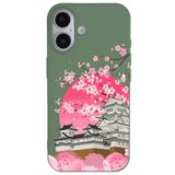 Casen iPhone 16 ile Uyumlu Yeşil Lansman Sakura Renkli Silikon Kılıfı, ip-16