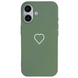 Casen iPhone 16 ile Uyumlu Yeşil Silikon Kılıf, Beyaz Kalp Desenli, Kamera Korumalı