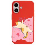 Casen iPhone 16 Kırmızı Cat Sleeping Kamera Korumalı Premium Lansman Renkli Silikon Kılıfı